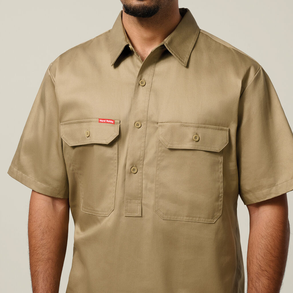 Short Sleeve Closed Front Cotton Drill Work Shirt