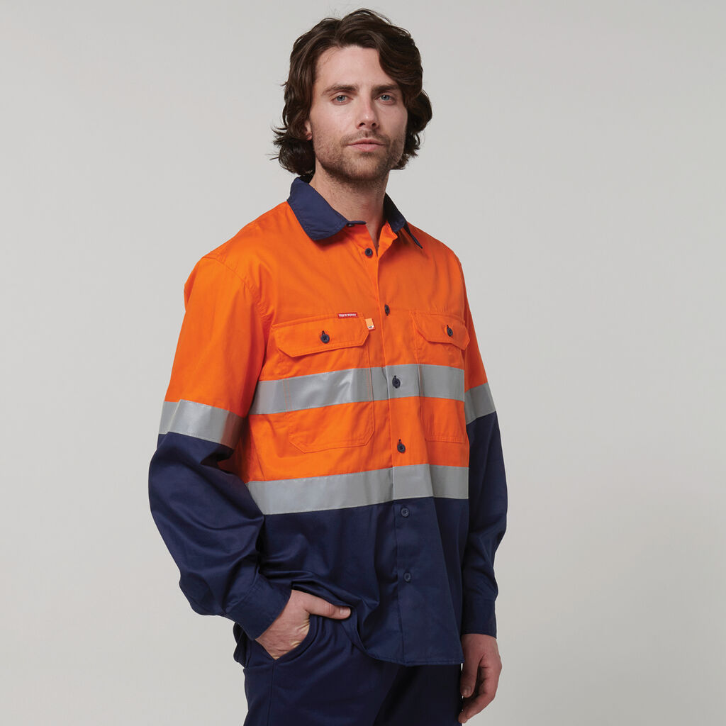 Core Hi-Vis Long Sleeve 2 Tone Taped Vented Cotton Shirt