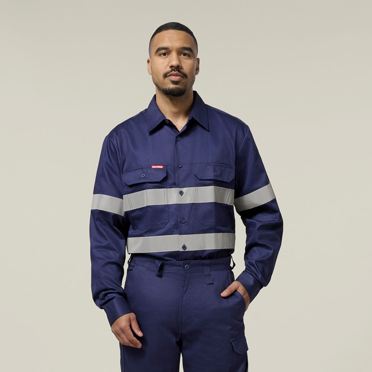 Hi-Vis Cotton Drill Long Sleeve Taped Shirt | Hard Yakka Australia