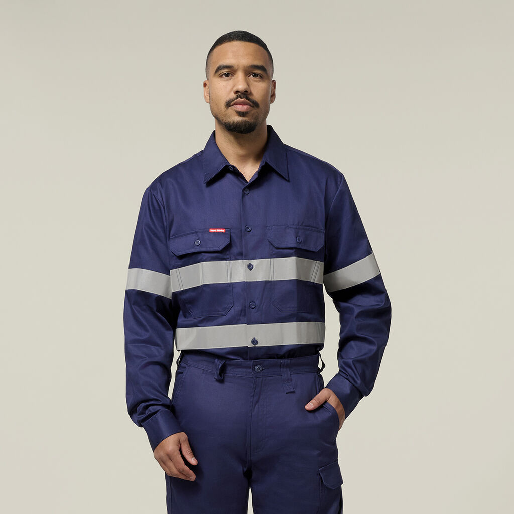 Hi-Vis Cotton Drill Long Sleeve Taped Shirt