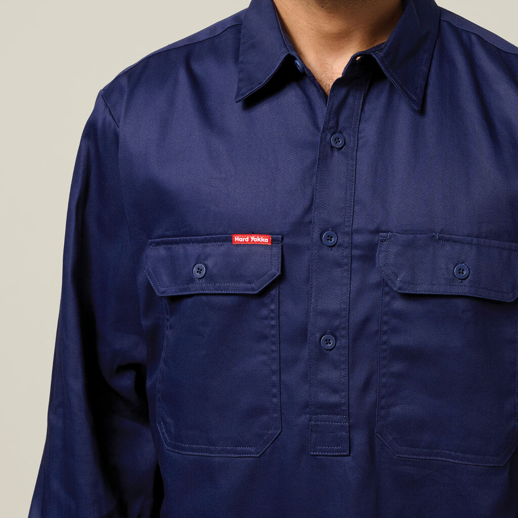 Long Sleeve Closed Front Cotton Drill Work Shirt