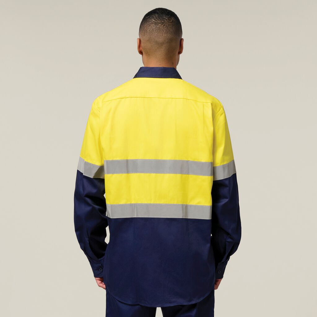 Hi-Vis 2 Tone Long Sleeve Taped Cotton Drill Shirt