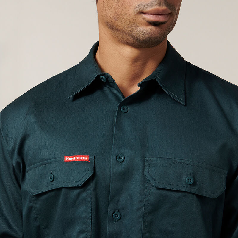 Long Sleeve Open Front Cotton Drill Work Shirt | Hard Yakka Australia