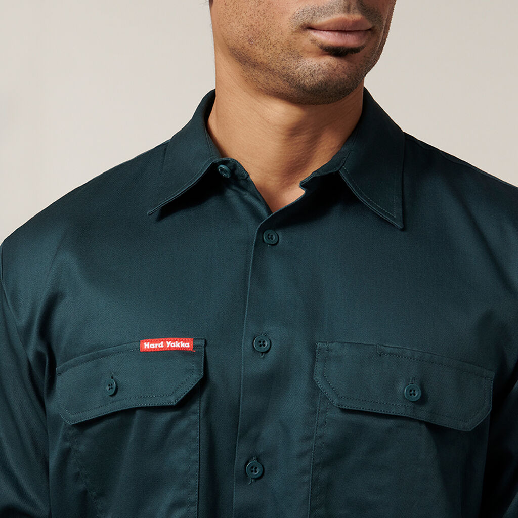 Long Sleeve Open Front Cotton Drill Work Shirt