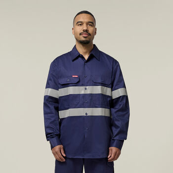 Hi-Vis Cotton Drill Long Sleeve Taped Shirt