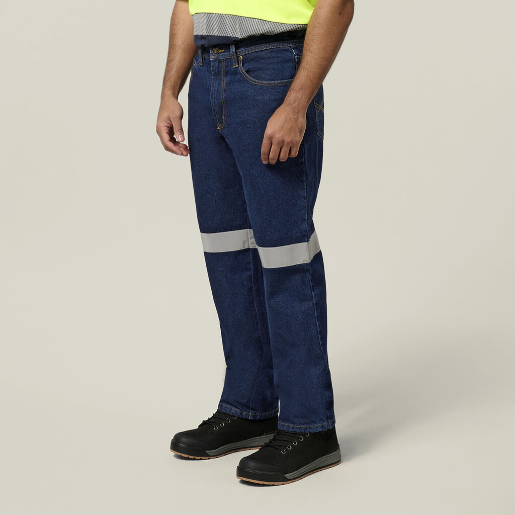 Enzyme Washed Straight Leg Taped Denim Jeans