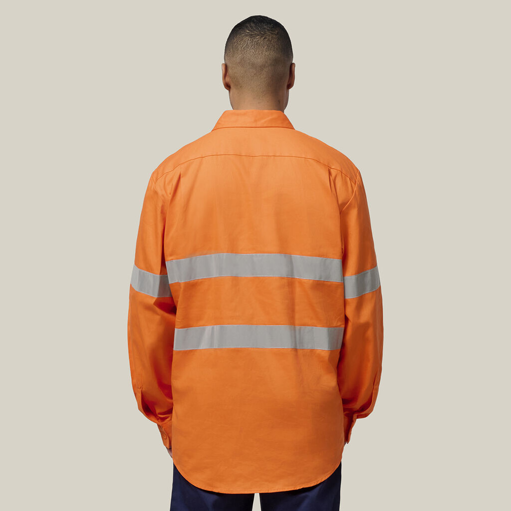 Hi-Vis Closed Front Taped Long Sleeve Cotton Drill Shirt