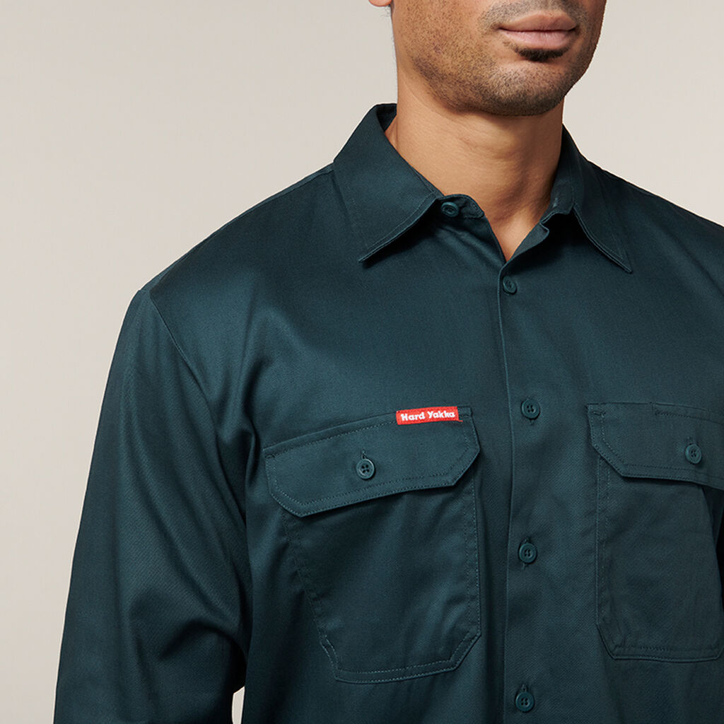Long Sleeve Open Front Cotton Drill Work Shirt