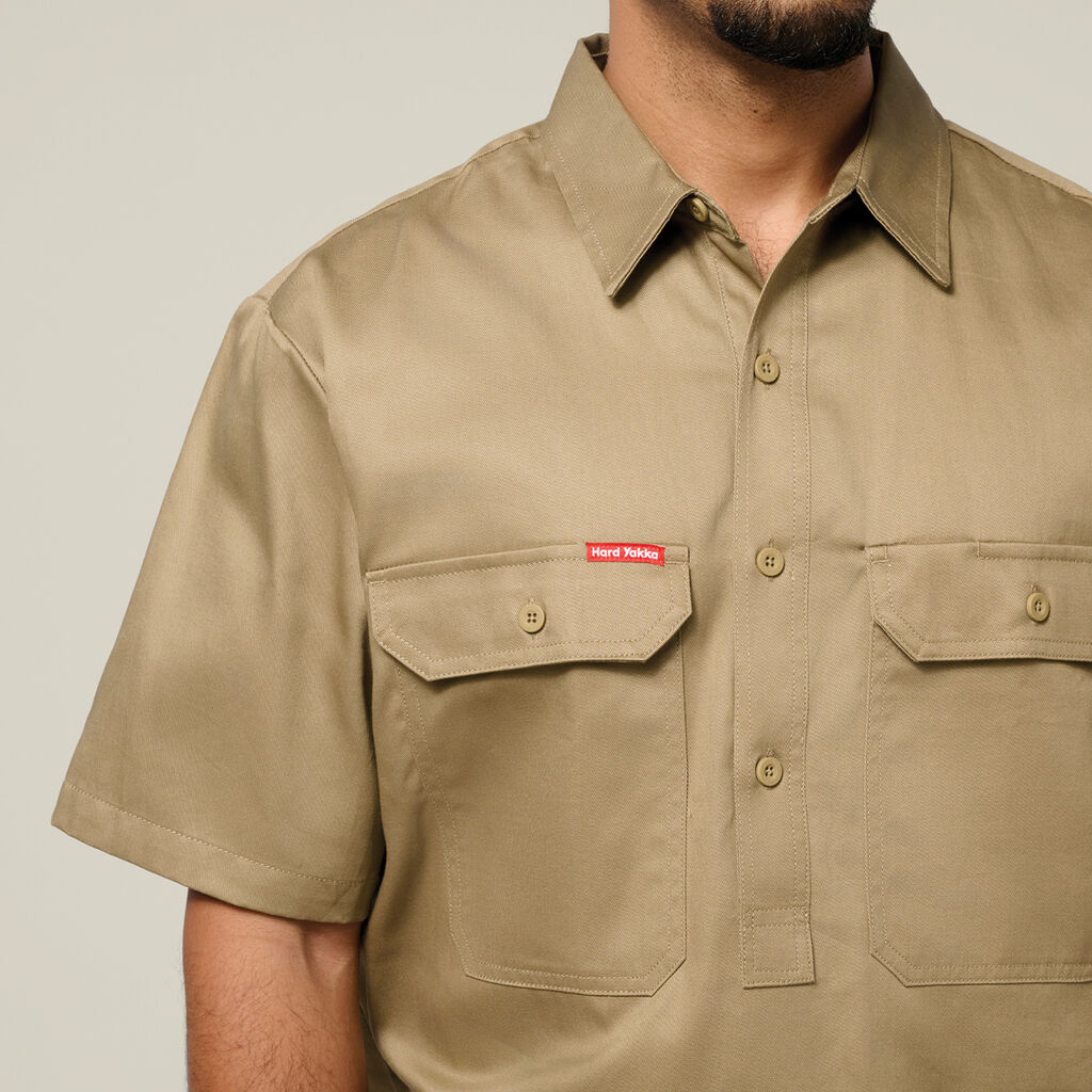 Short Sleeve Closed Front Cotton Drill Work Shirt