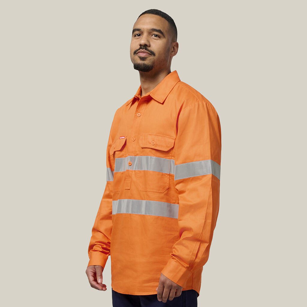 Hi-Vis Closed Front Taped Long Sleeve Cotton Drill Shirt