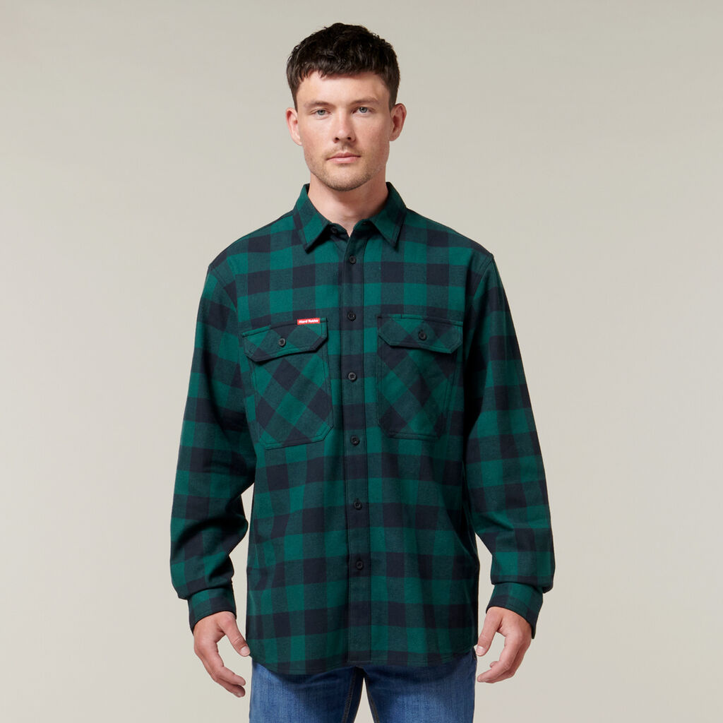 Long Sleeve Check Flannel Cotton Work Shirt