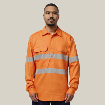 Hi-Vis Closed Front Taped Long Sleeve Cotton Drill Shirt