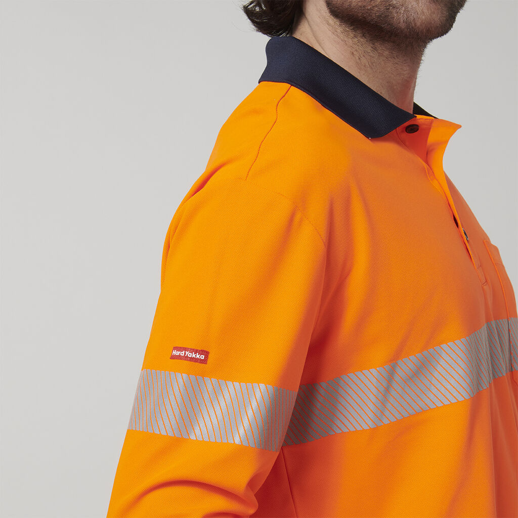 Mens Long Sleeve Hi Vis Taped Polo 