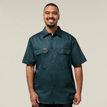 Short Sleeve Open Front Cotton Drill Work Shirt