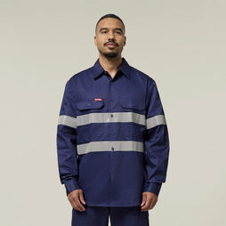 Hi-Vis Cotton Drill Long Sleeve Taped Shirt