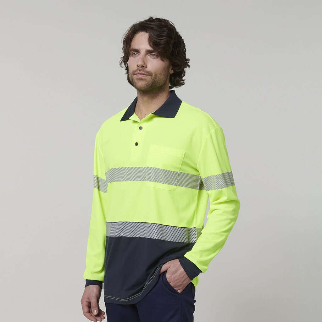 Mens Long Sleeve Hi Vis Taped Polo 