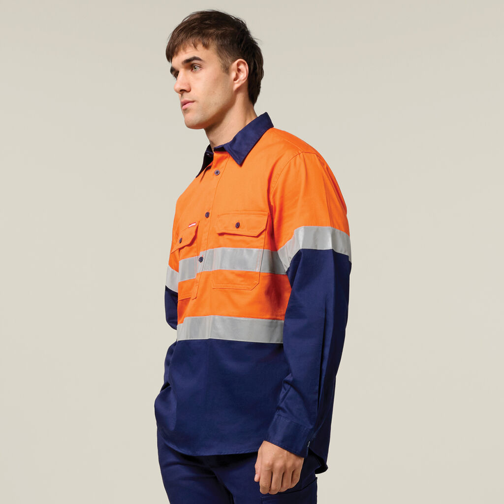Core Hi-Vis Long Sleeve Heavyweight Closed Front Taped Shirt