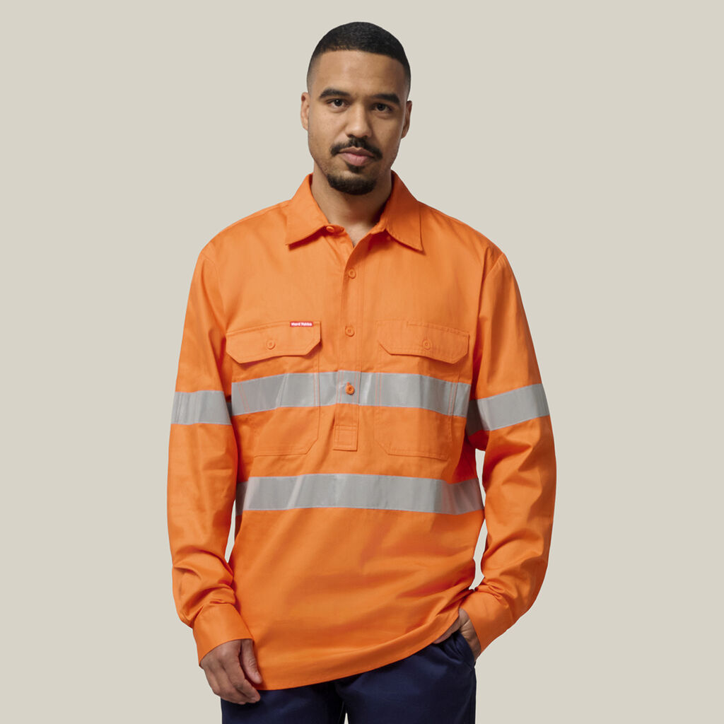 Hi-Vis Closed Front Taped Long Sleeve Cotton Drill Shirt