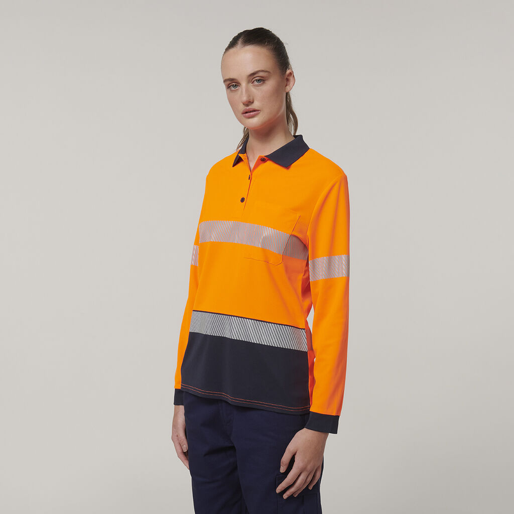 Womens  Long Sleeve Hi Vis Taped Polo 