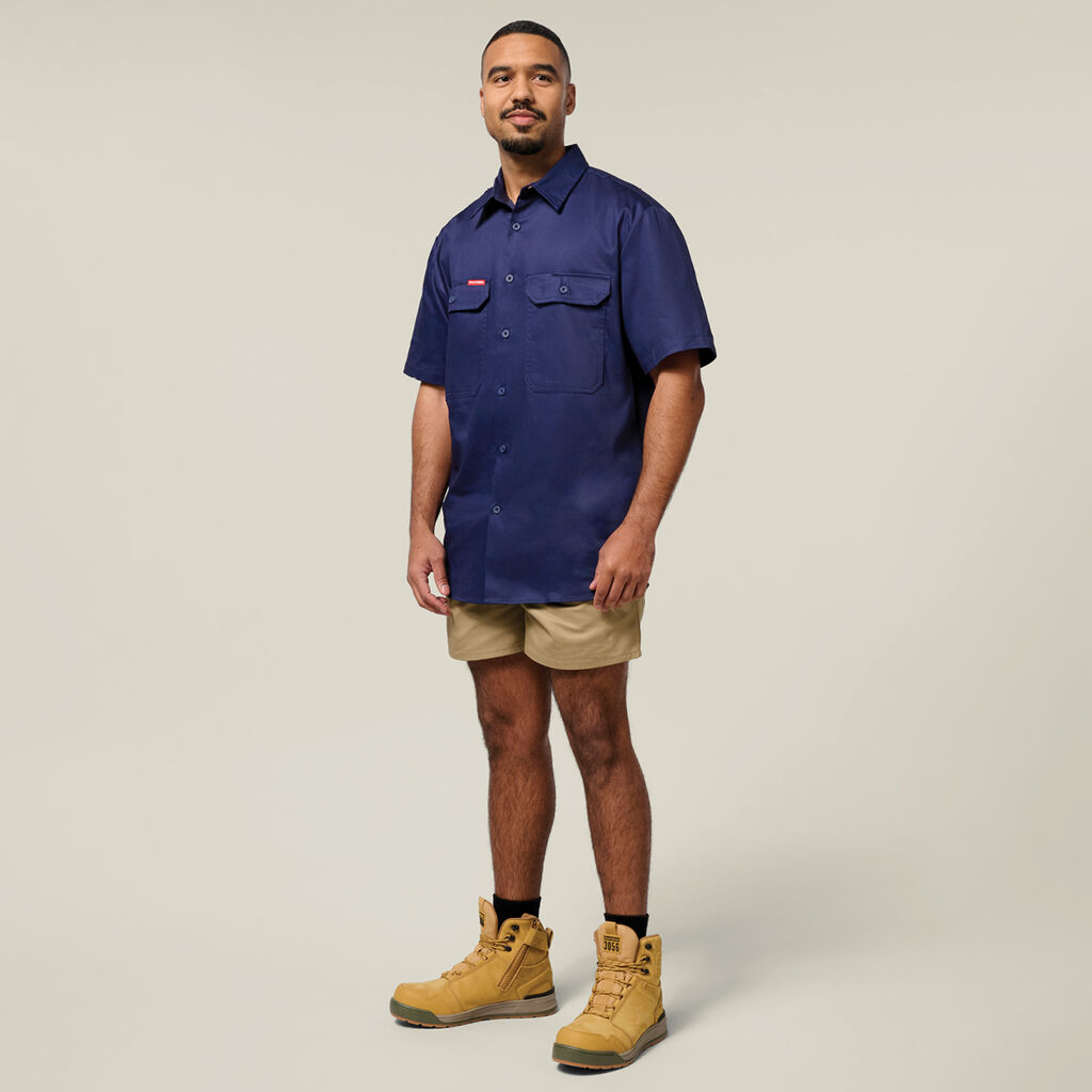 Short Sleeve Open Front Cotton Drill Work Shirt