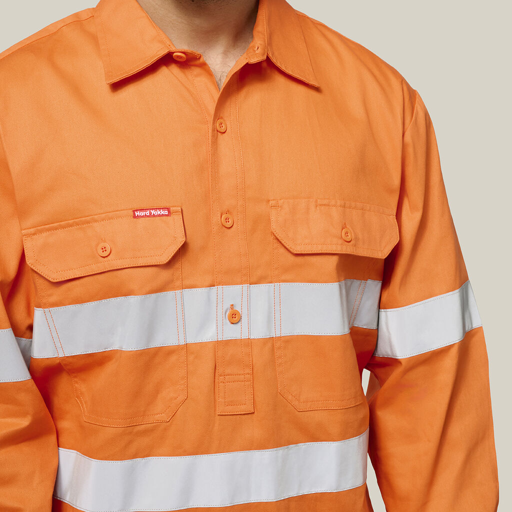 Hi-Vis Closed Front Taped Long Sleeve Cotton Drill Shirt