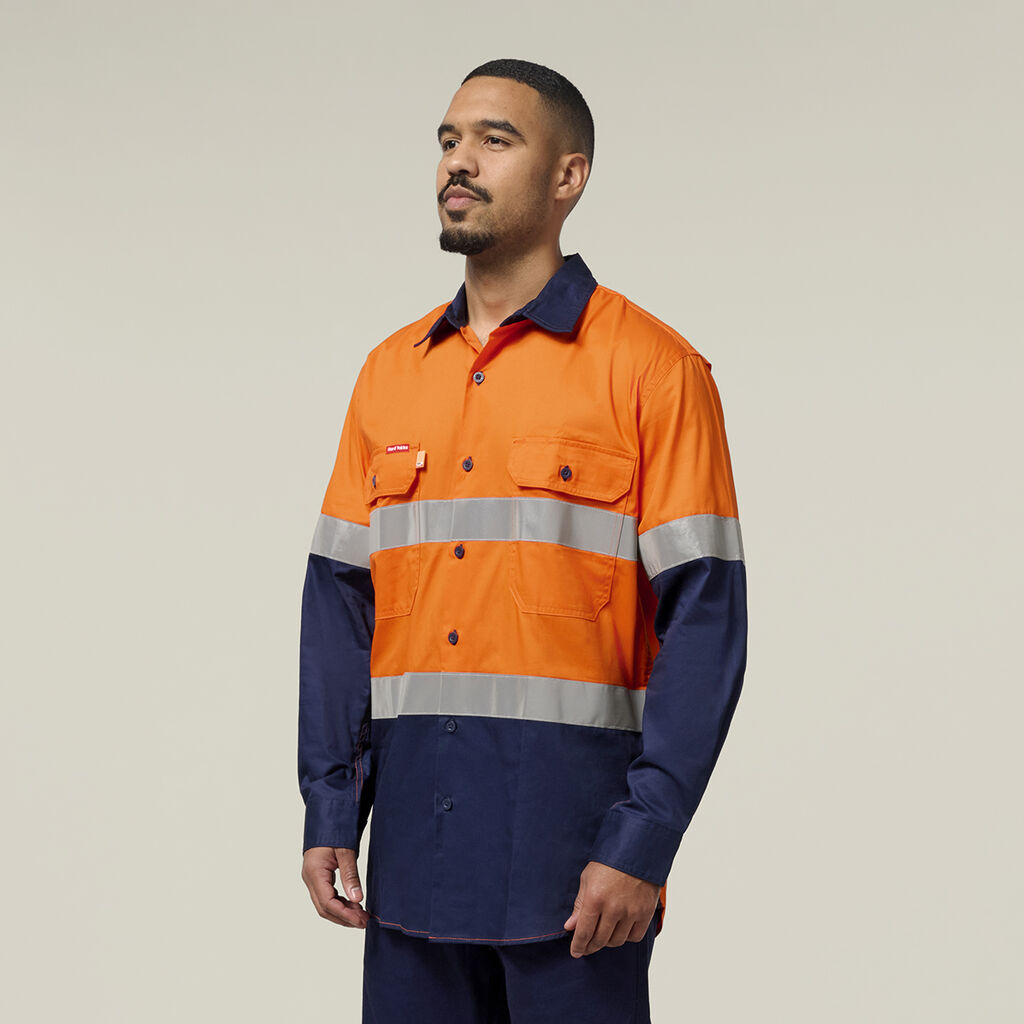 Koolgear Hi-Visibility Two Tone Cotton Twill Ventilated Shirt With Tape Long Sleeve