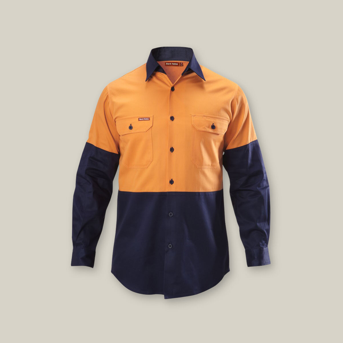 Hi Vis 2 Tone Long Sleeve Cotton Drill Work Shirt Hard Yakka