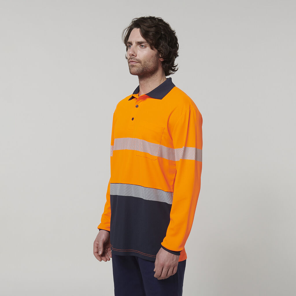 Mens Long Sleeve Hi Vis Taped Polo 