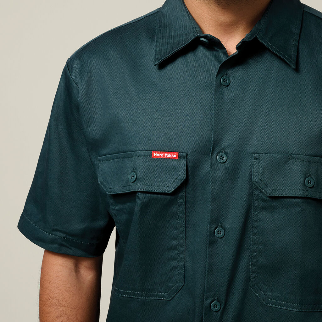 Short Sleeve Open Front Cotton Drill Work Shirt