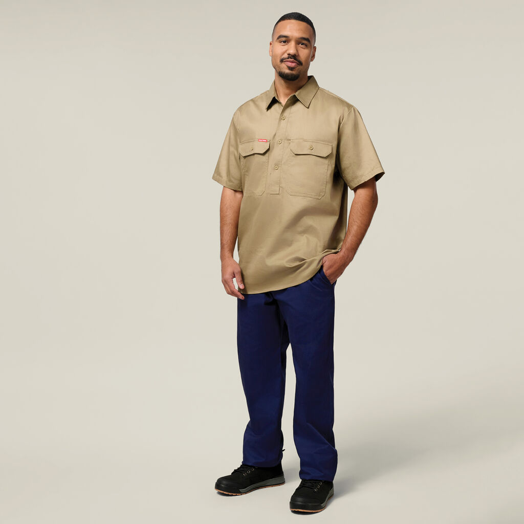 Short Sleeve Closed Front Cotton Drill Work Shirt