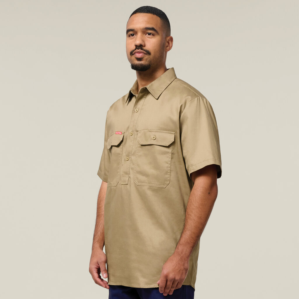 Short Sleeve Closed Front Cotton Drill Work Shirt
