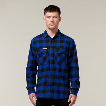 Long Sleeve Check Flannel Cotton Work Shirt