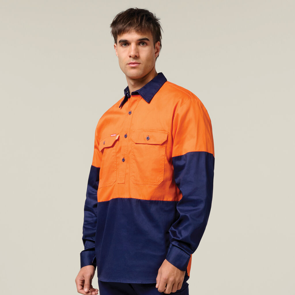 Hi-Vis 2 Tone Closed Front Long Sleeve Shirt with Gusset