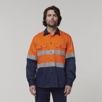 Core Hi-Vis Long Sleeve 2 Tone Taped Vented Cotton Shirt