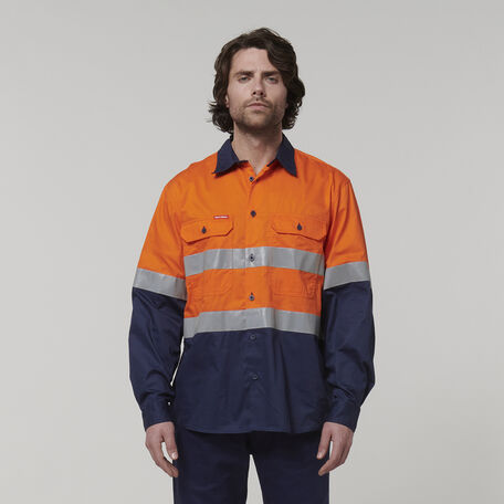 Core Hi-Vis Long Sleeve 2 Tone Taped Vented Cotton Shirt