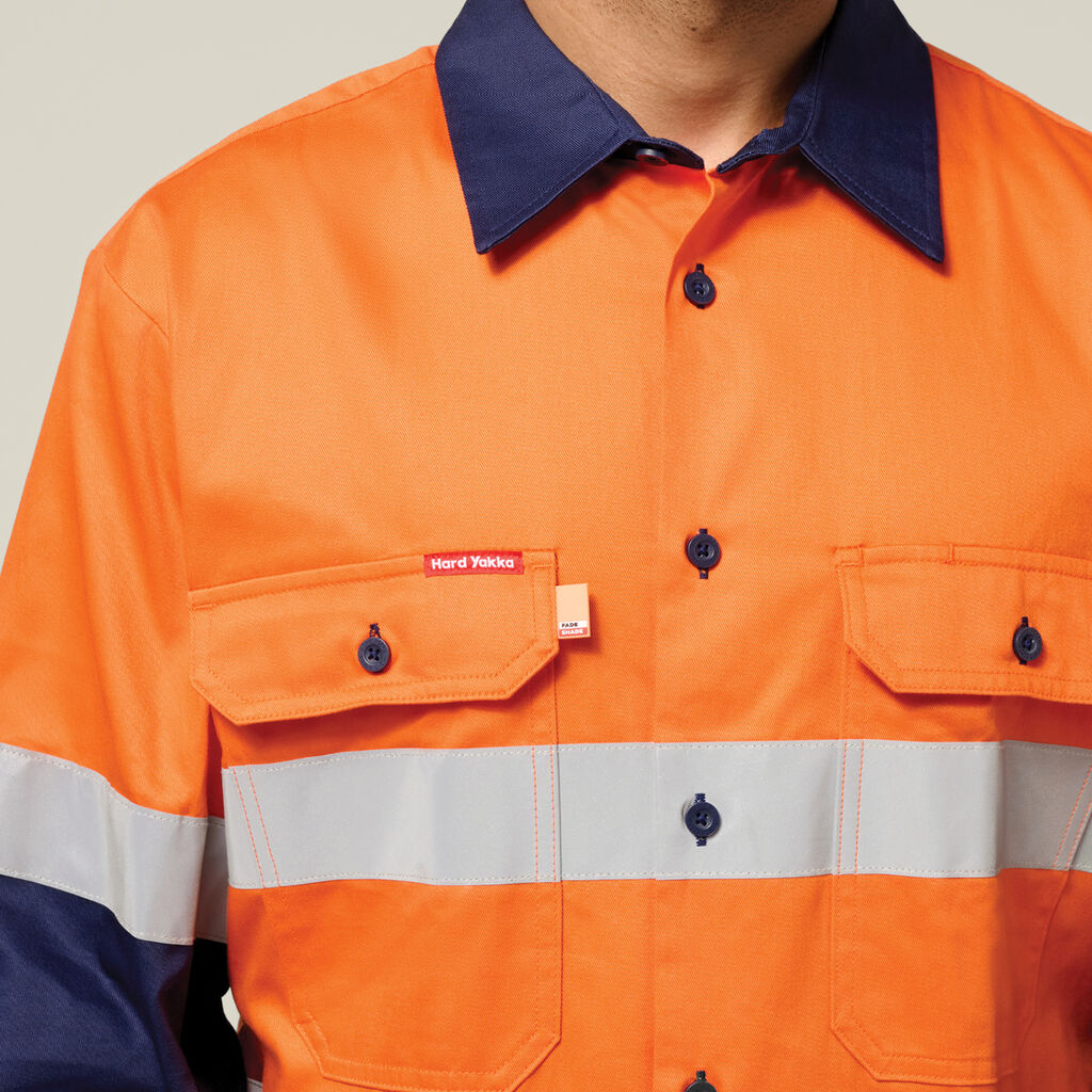 Hi-Vis 2 Tone Long Sleeve Taped Cotton Drill Shirt
