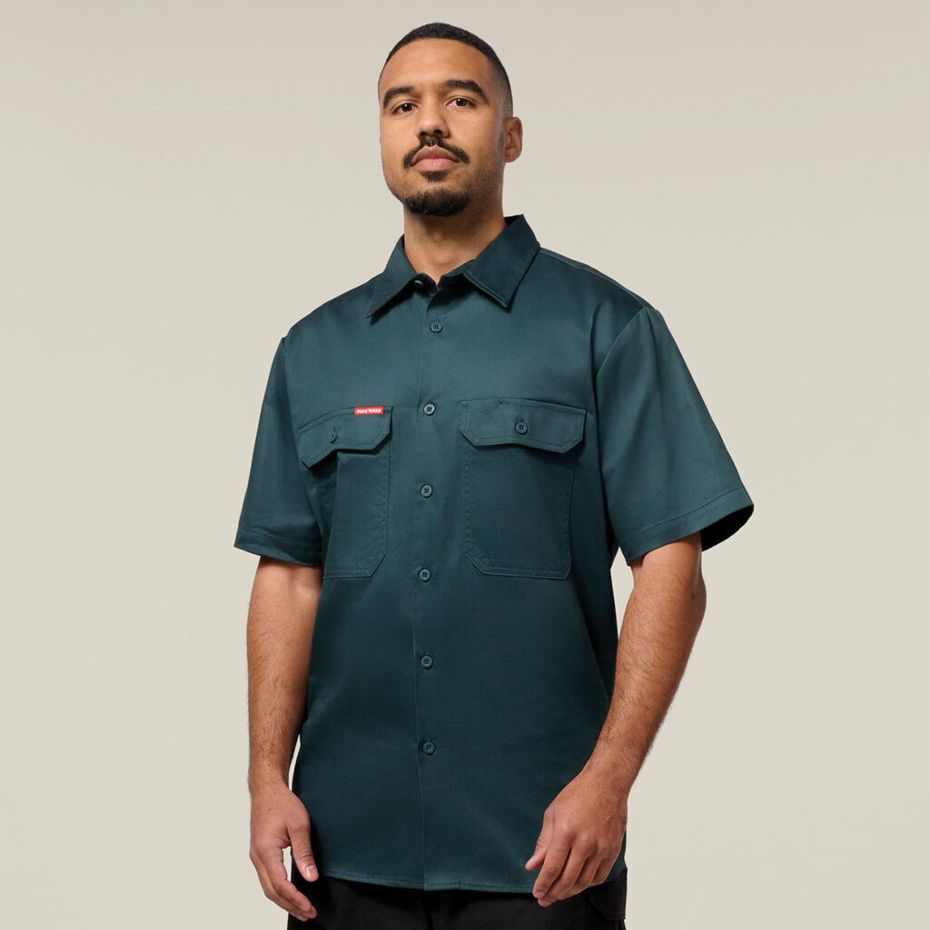 Short Sleeve Open Front Cotton Drill Work Shirt