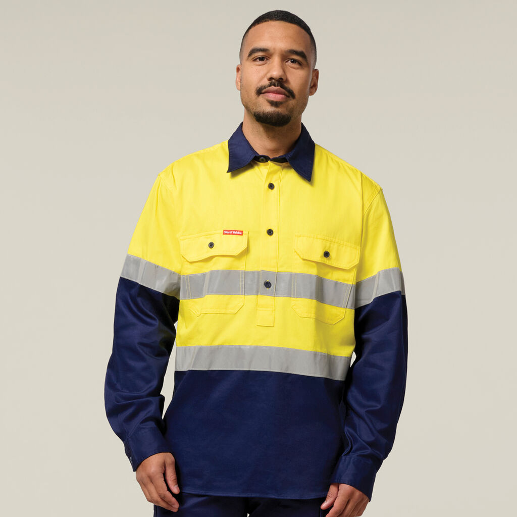 Core Hi-Vis Long Sleeve Heavyweight Closed Front Taped Shirt