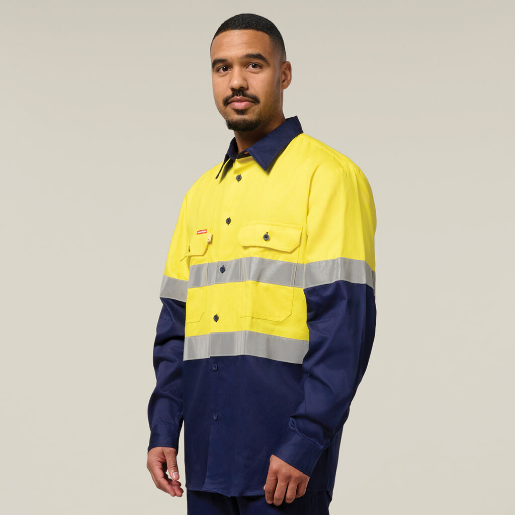 Hi-Vis 2 Tone Long Sleeve Taped Cotton Drill Shirt