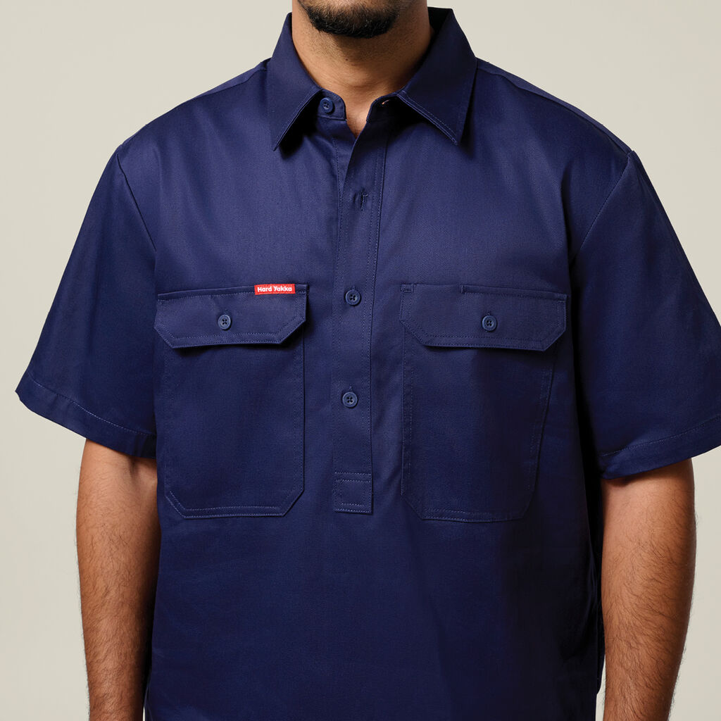 Short Sleeve Closed Front Cotton Drill Work Shirt