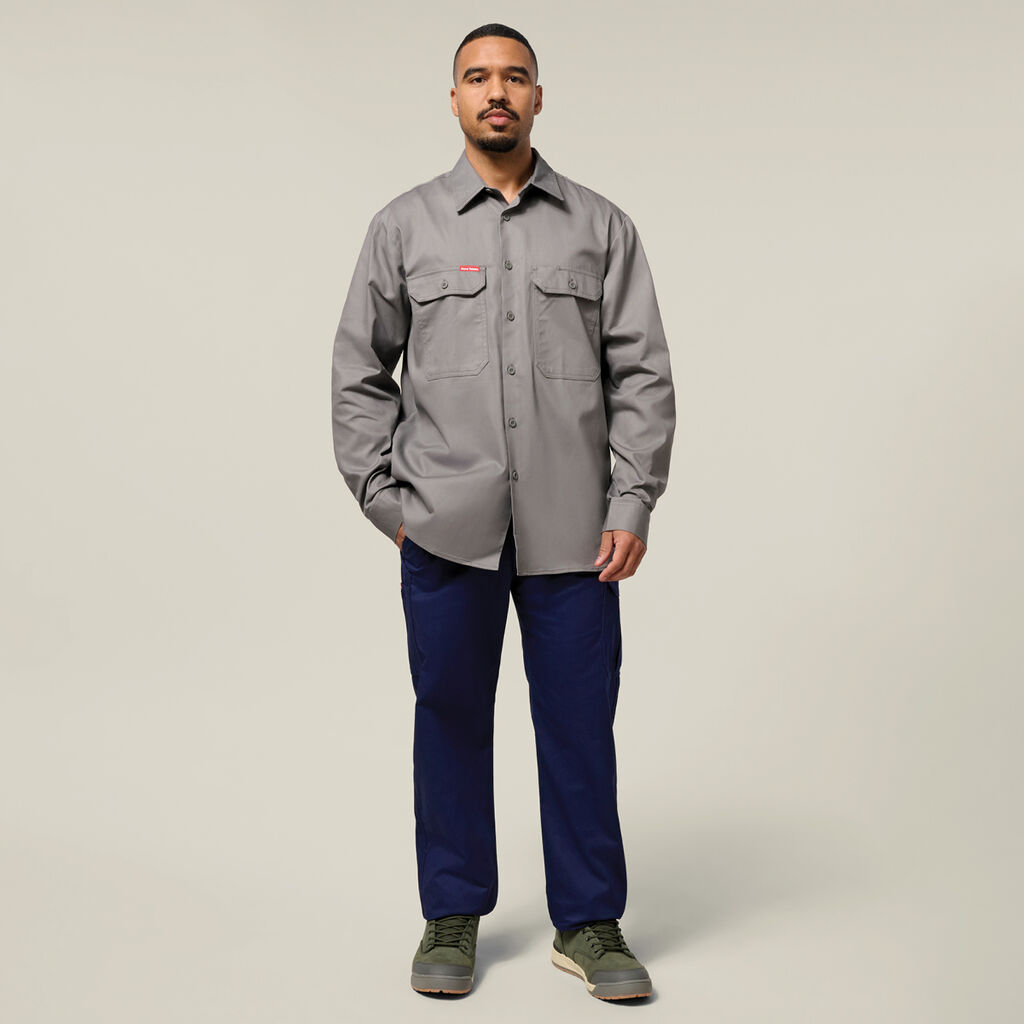 Long Sleeve Open Front Cotton Drill Work Shirt