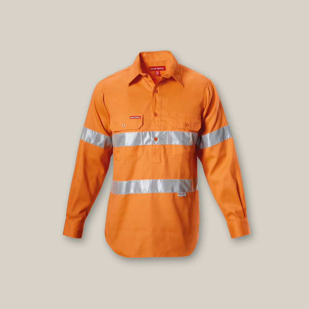 Hi Vis Closed Front Drill Long Sleeve Taped Shirt image number null