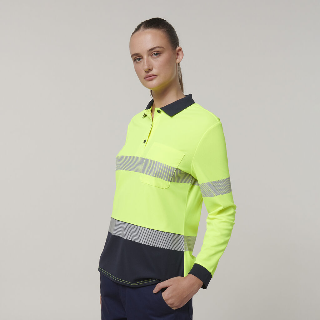 Womens  Long Sleeve Hi Vis Taped Polo 