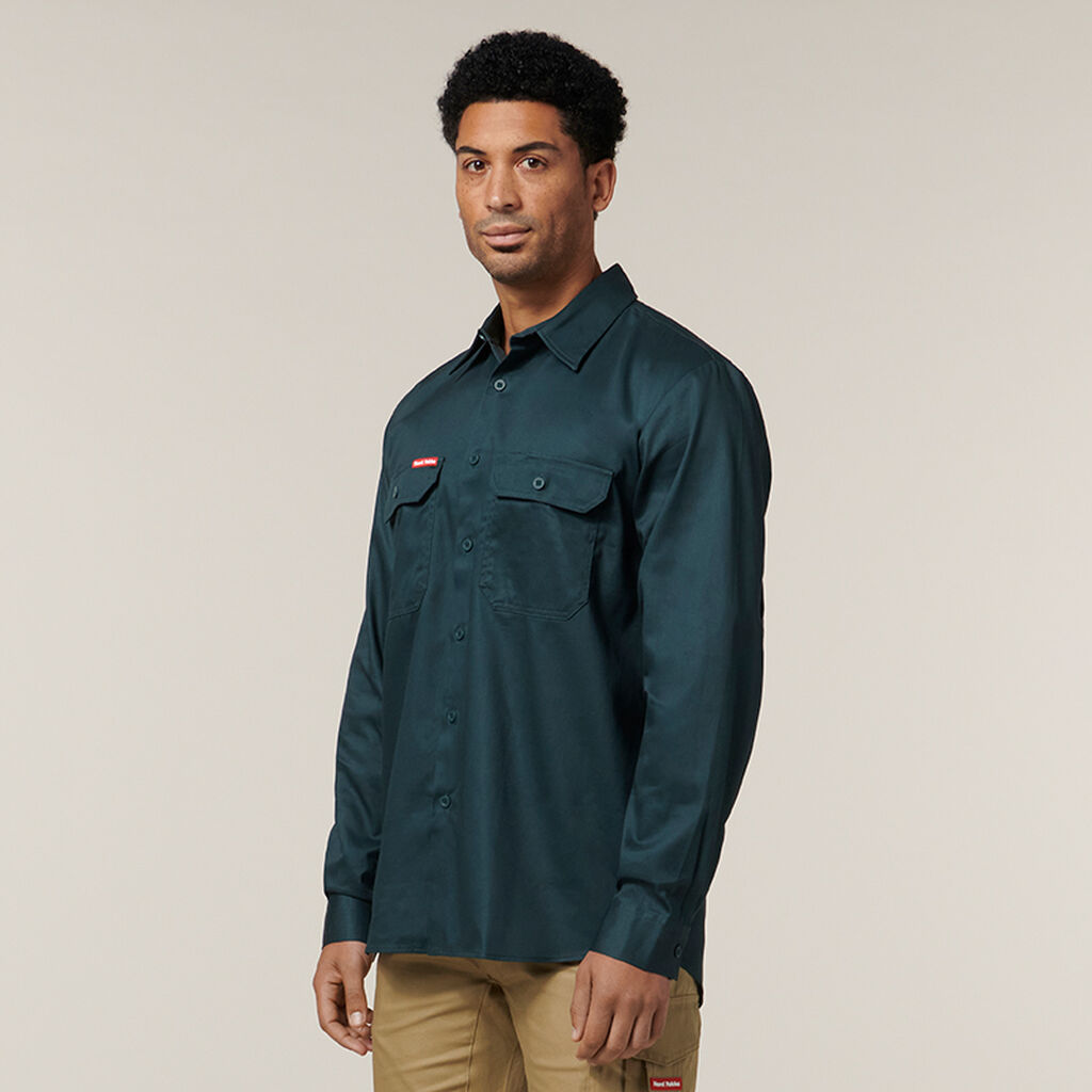 Long Sleeve Open Front Cotton Drill Work Shirt