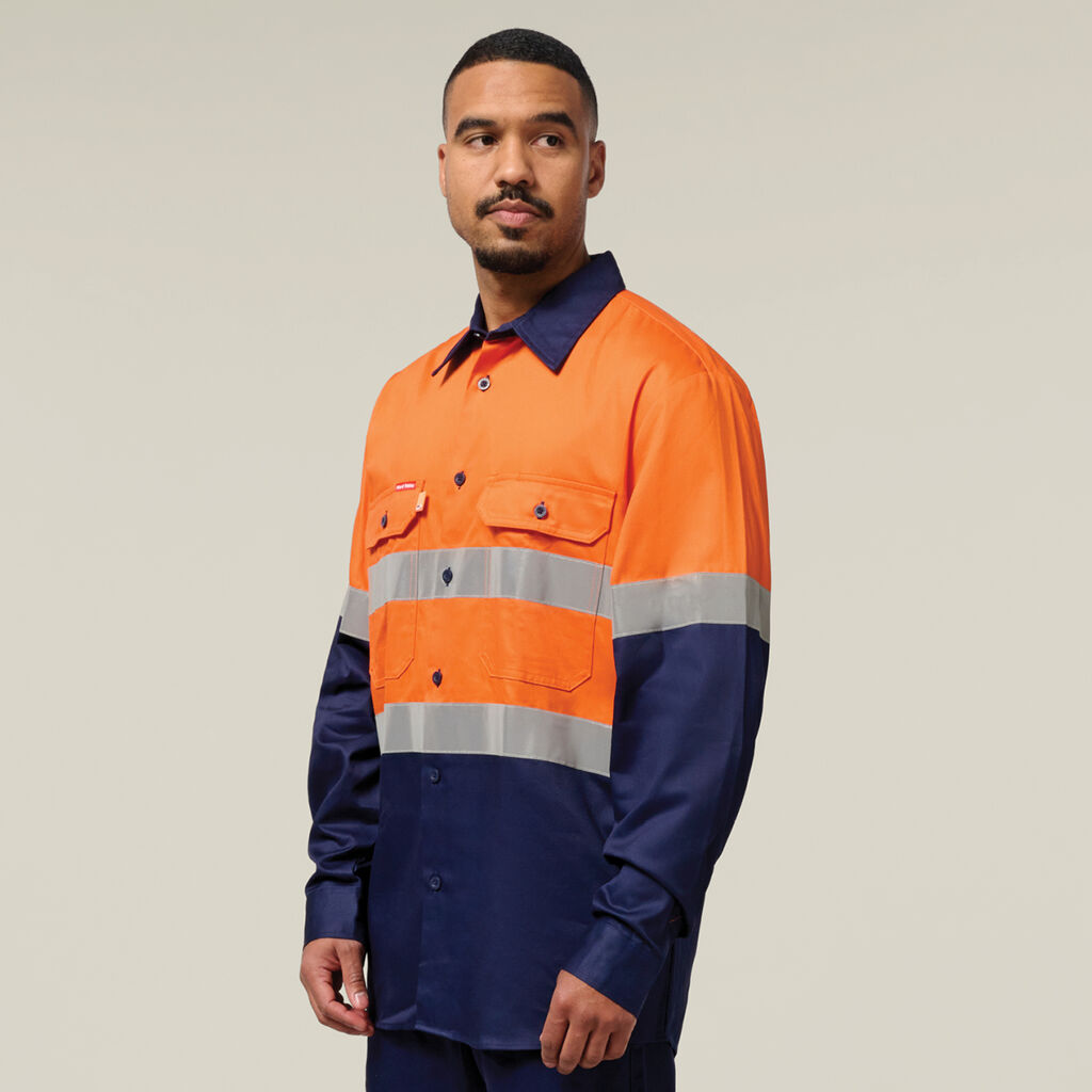 Hi Vis 2Tone Drill Long Sleeve Taped Shirt
