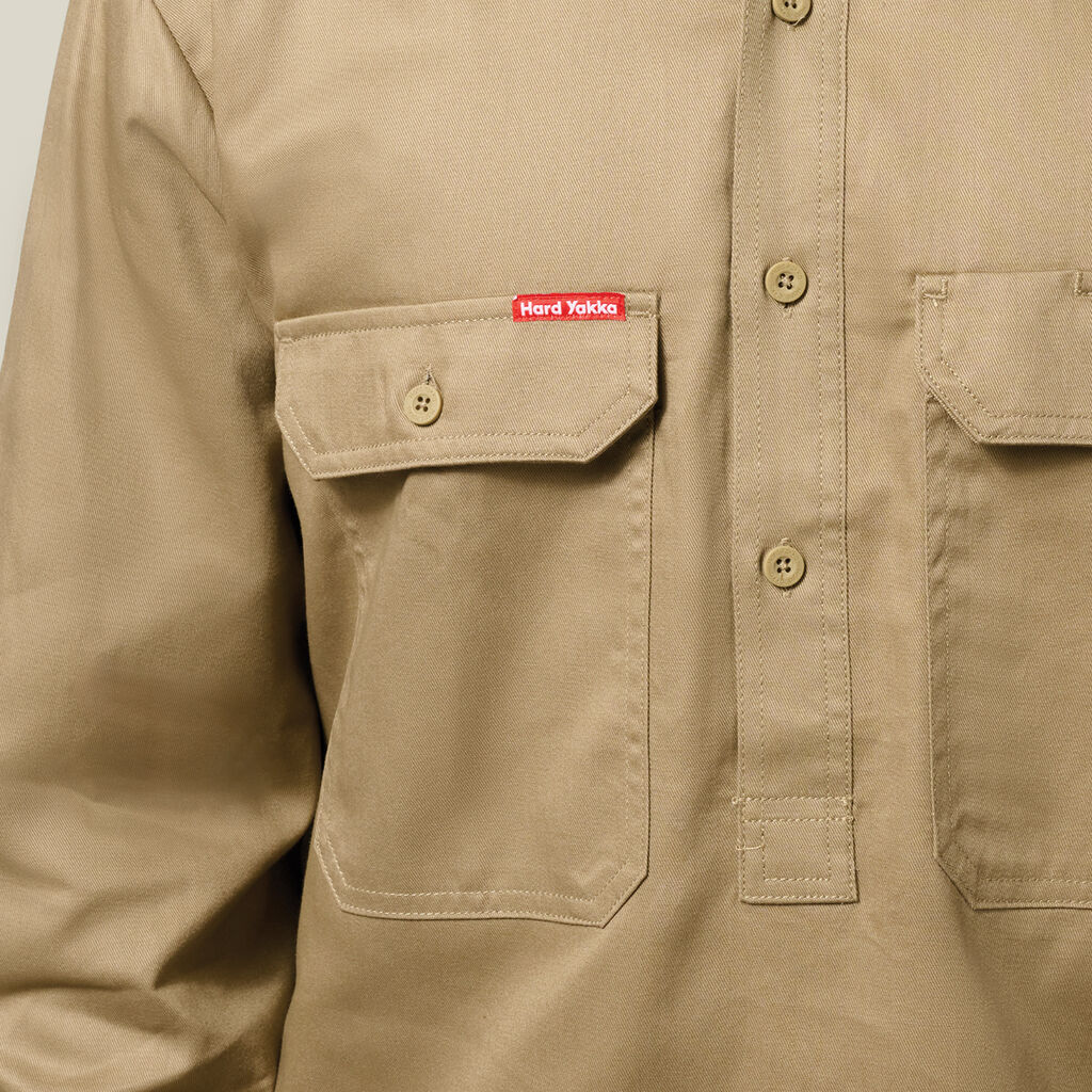 Long Sleeve Closed Front Cotton Drill Work Shirt