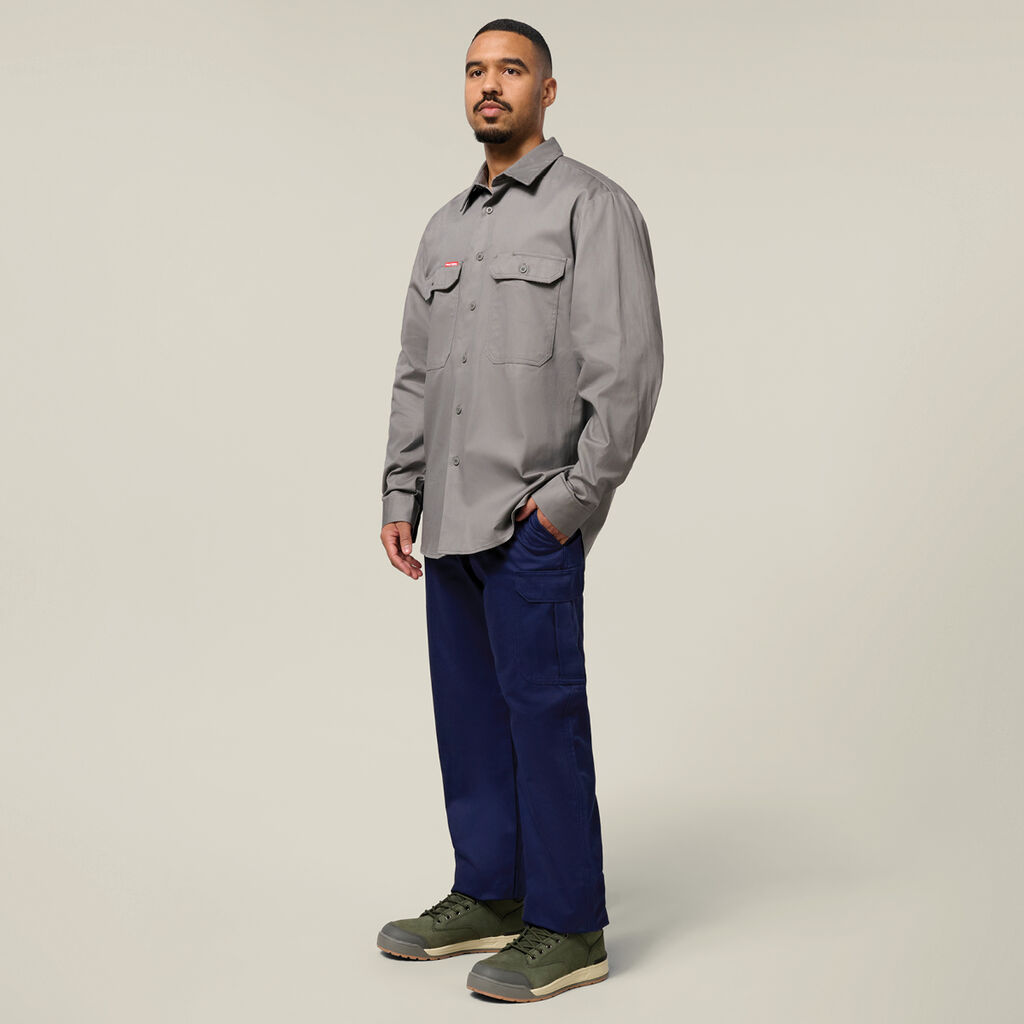 Long Sleeve Open Front Cotton Drill Work Shirt