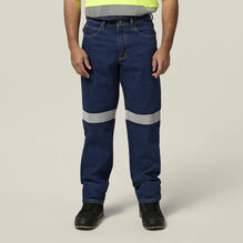 Enzyme Washed Straight Leg Taped Denim Jeans