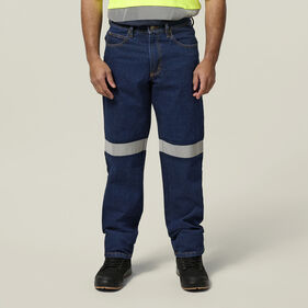 Enzyme Washed Straight Leg Taped Denim Jeans