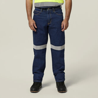 Enzyme Washed Straight Leg Taped Denim Jeans